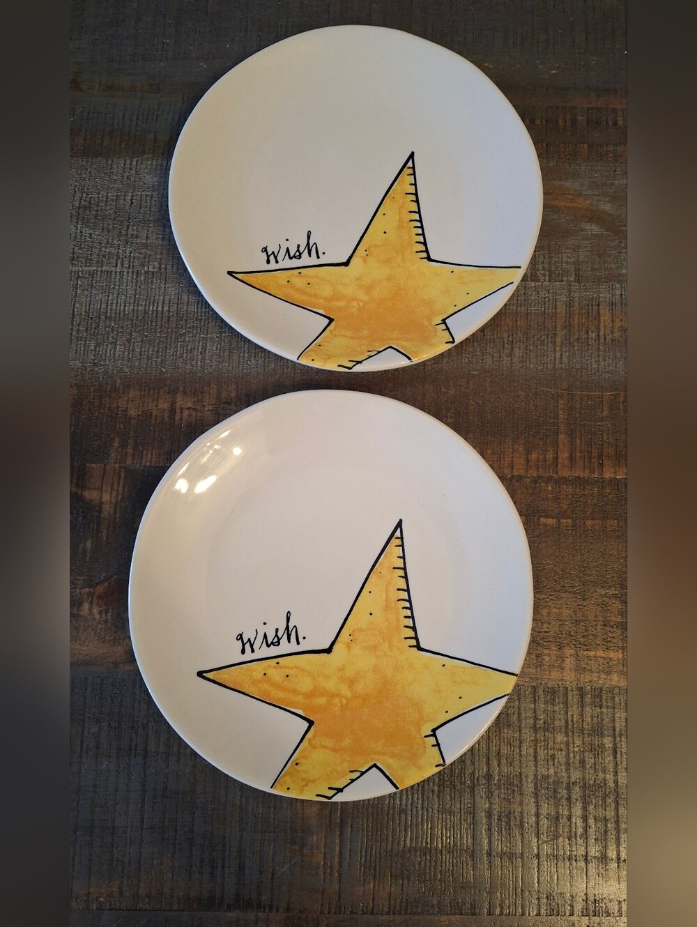 2 NEW Rae Dunn 8" Ceramic Plates with Star "Wish"